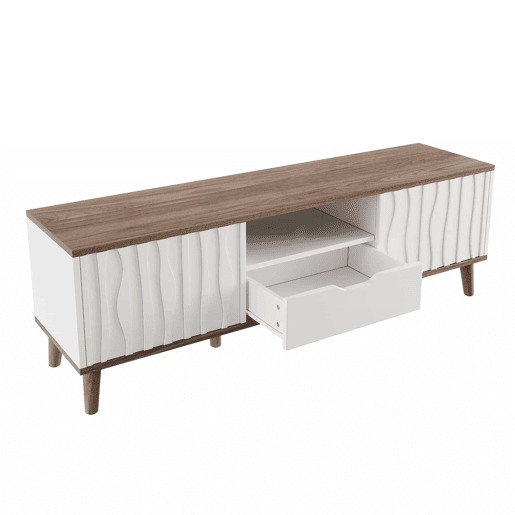 Móvel para TV LED 160x40x52 cm - com arrumação, porta de correr, para TVs até 70, estilo moderno para sala de estar e quarto - branco e nogueira escura