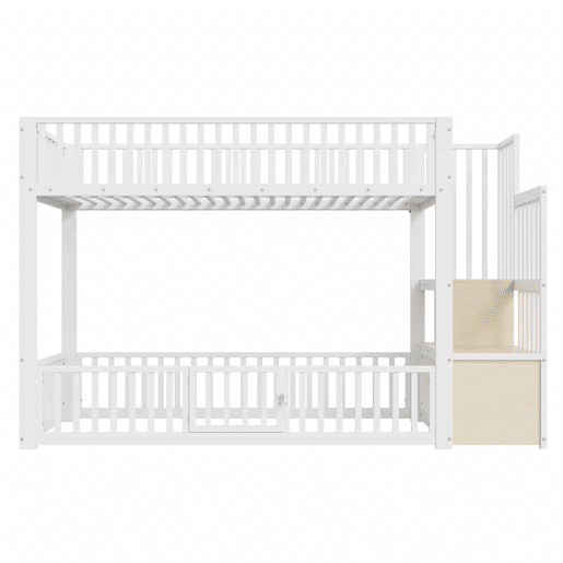 Beliche 90 x 200 cm u2013 com escada com espaço de arrumação e LED u2013 branco Beliche 90 x 200 cm u2013 com escada com espaço de arrumação e LED u2013 branco