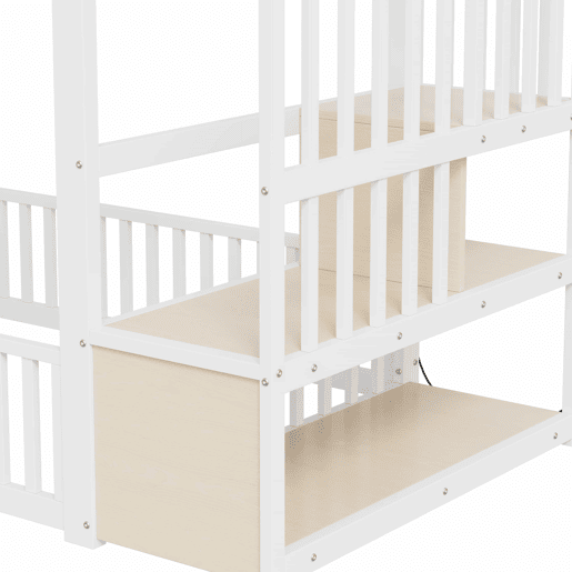 Beliche 90 x 200 cm u2013 com escada com espaço de arrumação e LED u2013 branco Beliche 90 x 200 cm u2013 com escada com espaço de arrumação e LED u2013 branco