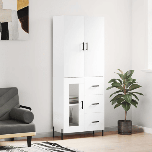 Armário alto - Bufete - Móvel de apoio 69,5x34x180 cm derivados de madeira branco pt663