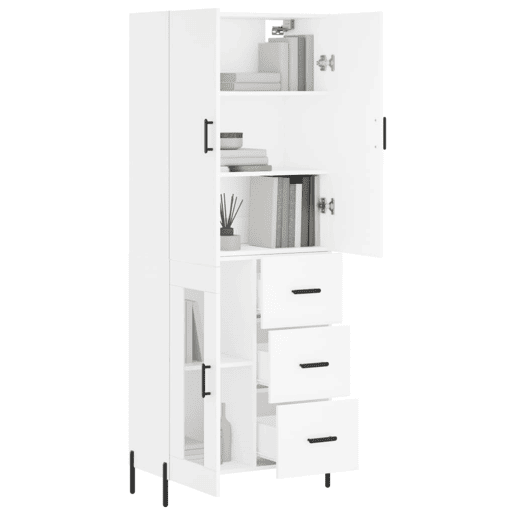 Armário alto - Bufete - Móvel de apoio 69,5x34x180 cm derivados de madeira branco pt663