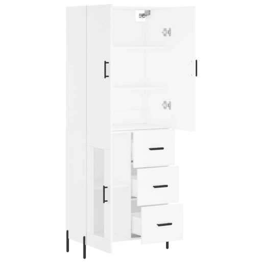Armário alto - Bufete - Móvel de apoio 69,5x34x180 cm derivados de madeira branco pt663