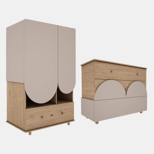 Cómoda 3 gavetas e roupeiro 2 portas 1 gaveta Wood Luck Bloom Cachemira e Madeira