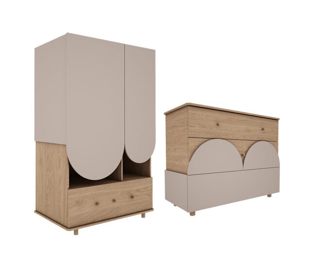 Cómoda 3 cajones y armario 2 puertas 1 cajón Wood Luck Bloom Cachemira y Madera