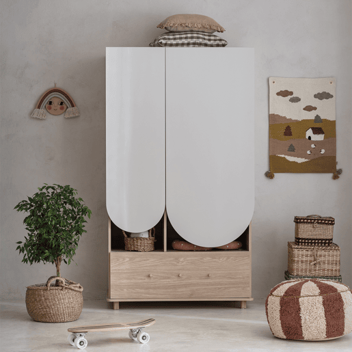 Cómoda 3 gavetas e roupeiro 2 portas 1 gaveta Wood Luck Bloom Cachemira e Madeira
