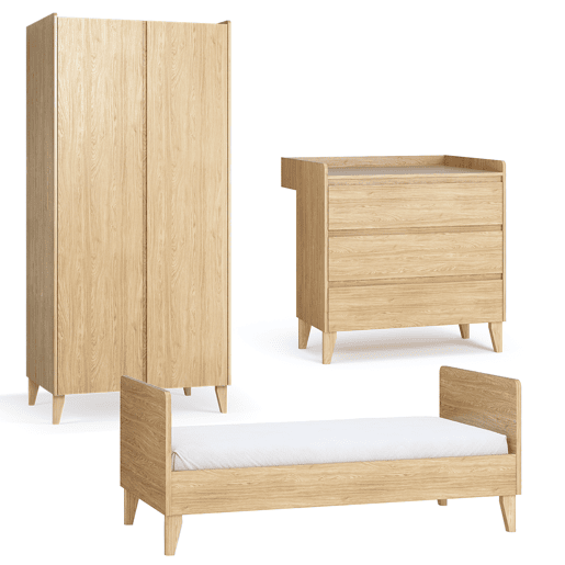Quarto completo Berço evolutivo 70x140 cómoda trocador roupeiro 2 portas Vox Muve Madeira