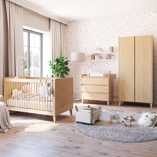 Quarto completo Berço evolutivo 70x140 cómoda trocador roupeiro 2 portas Vox Muve Madeira