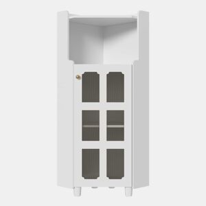 Armário de canto 63,5 x 124 cm - superfície lacada com iluminação LED e controlo por aplicação, design moderno e multifuncional - branco