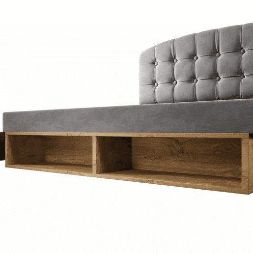 Cama de casal 140x190 - estofada em veludo, cabeceira ajustável, com gavetas e espaço de arrumação - cinzenta