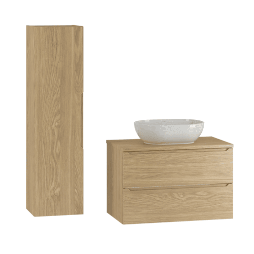 Conjunto móvel lavatório simples 80cm e coluna Viggo Madeira Conjunto móvel lavatório simples 80cm e coluna Viggo Madeira