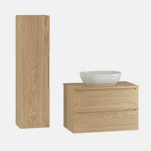 Conjunto móvel lavatório simples 80cm e coluna Viggo Madeira
