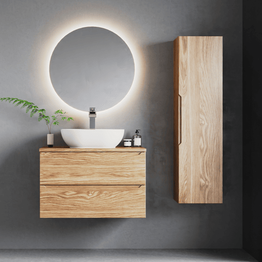 Conjunto móvel lavatório simples 80cm e coluna Viggo Madeira Conjunto móvel lavatório simples 80cm e coluna Viggo Madeira