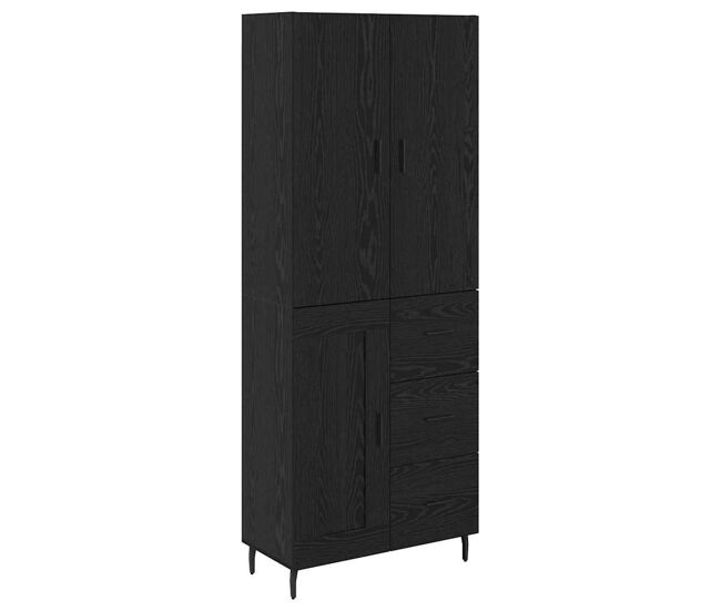 Aparador alto - mueble de almacenamiento 2 pcs roble negro madera de ingeniería y vidrio es285