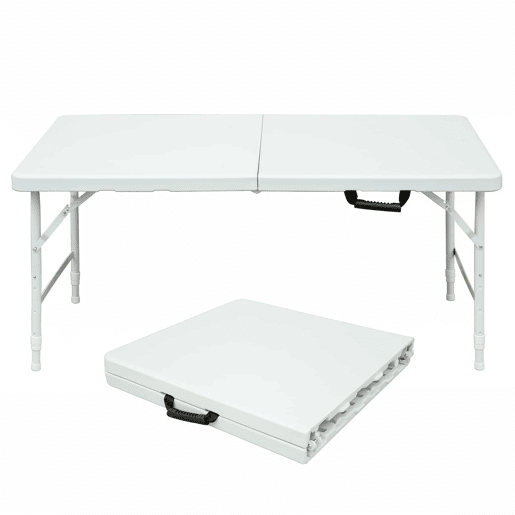 Mesa dobrável de 125 cm - resistente, multifuncional, com pega e altura ajustável - branca Mesa dobrável de 125 cm - resistente, multifuncional, com pega e altura ajustável - branca