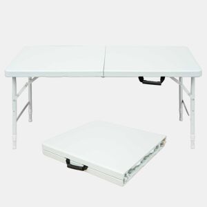 Mesa dobrável de 125 cm - resistente, multifuncional, com pega e altura ajustável - branca
