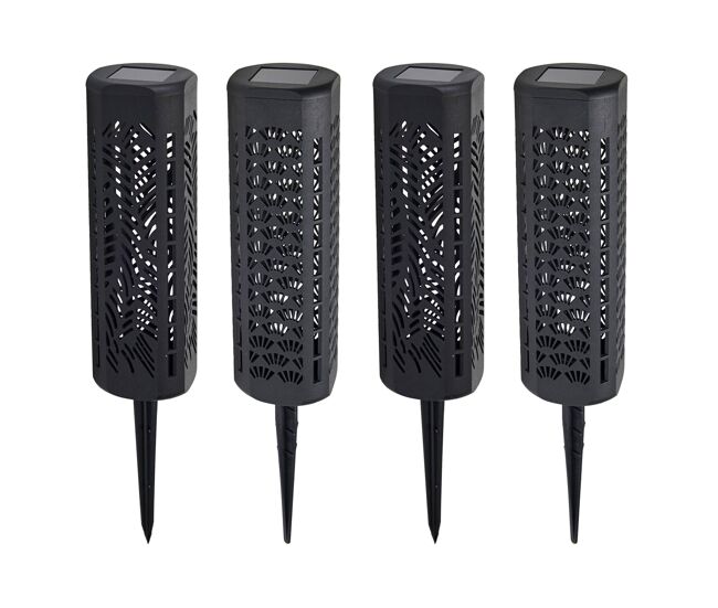 Well home pack 4 lámparas solares led 6x6x20cm en polipropileno negro con batería aaa recargable e interruptor