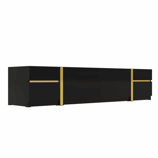 Móvel de TV 180 cm - Acabamento alto brilho, bordas douradas, com gavetas e portas, estilo moderno, grande capacidade de armazenamento - Preto