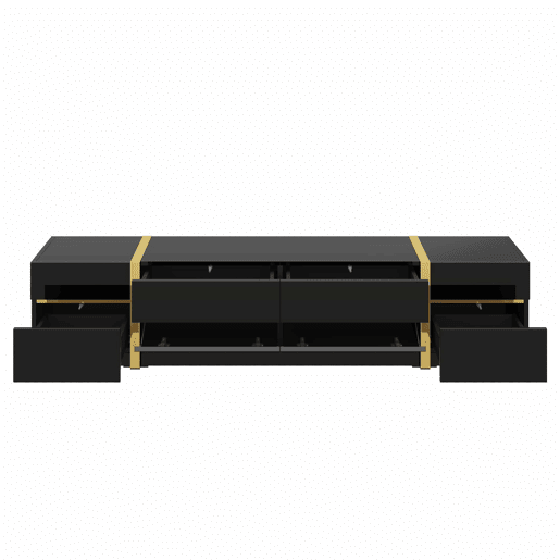 Móvel de TV 180 cm - Acabamento alto brilho, bordas douradas, com gavetas e portas, estilo moderno, grande capacidade de armazenamento - Preto