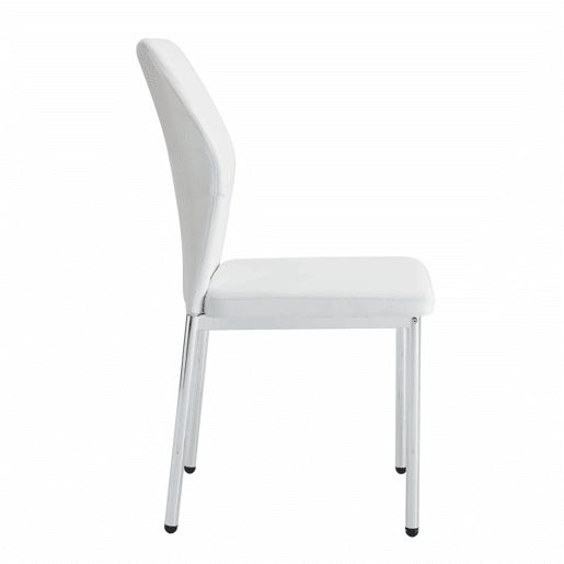 Conjunto de 4 cadeiras de jantar - Estilo leve-luxuoso, encosto em PU branco com padrão vertical + pernas metálicas prateadas - Branco + Prateado