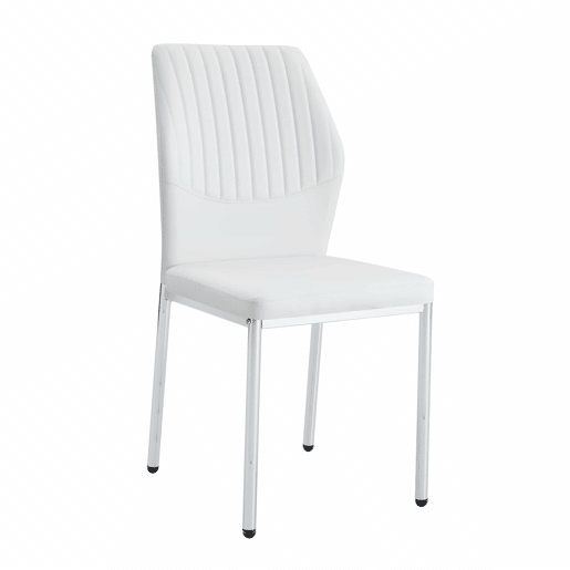 Conjunto de 4 cadeiras de jantar - Estilo leve-luxuoso, encosto em PU branco com padrão vertical + pernas metálicas prateadas - Branco + Prateado