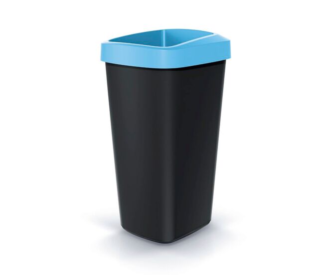 Cubo de reciclaje 45l keden en plástico con práctica tapa abierta color azul.