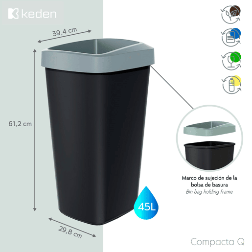 Lixeira de reciclagem de plástico KEDEN de 45 litros
