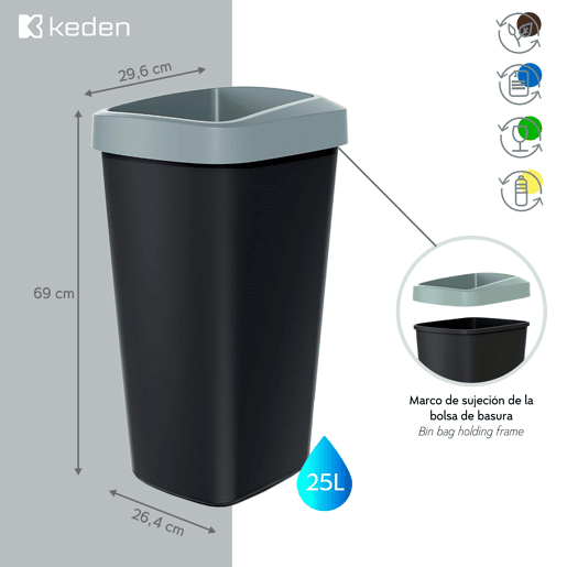 Conjunto KEDEN com 4 recipientes para reciclagem, 25L cada.