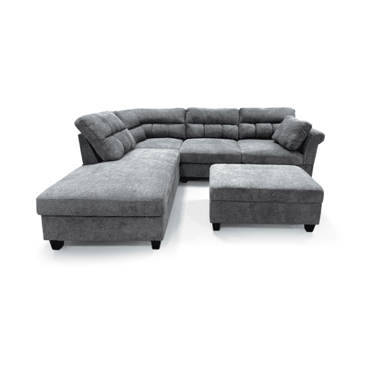 Sofá de canto feminino + pufe ,260cm, cinza, chaise à esquerda