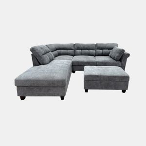 Sofá de canto feminino + pufe ,260cm, cinza, chaise à esquerda