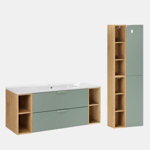 Conjunto de lavatório individual de 120 cm com 4 nichos e coluna Oria Verde mate