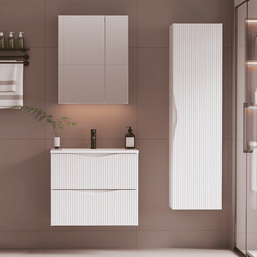 Móvel de toucador individual Tao White com lavatório e pedestal de 60 cm