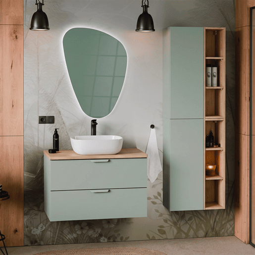 Conjunto móvel sob-lavatório 80cm e coluna Oria Verde mate Conjunto móvel sob-lavatório 80cm e coluna Oria Verde mate