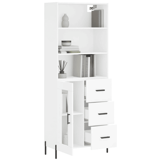 Armário alto - Bufete - Móvel de apoio 69,5x34x180 cm derivados de madeira branco pt639