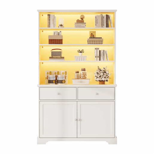Armário vitrina 100 x 38 x 170 cm - vitrina com 2 portas, iluminação LED, móvel de sala multifuncional com 2 gavetas, estante para livros, armário grande - branco