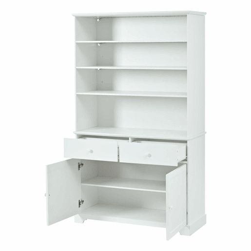 Armário vitrina 100 x 38 x 170 cm - vitrina com 2 portas, iluminação LED, móvel de sala multifuncional com 2 gavetas, estante para livros, armário grande - branco