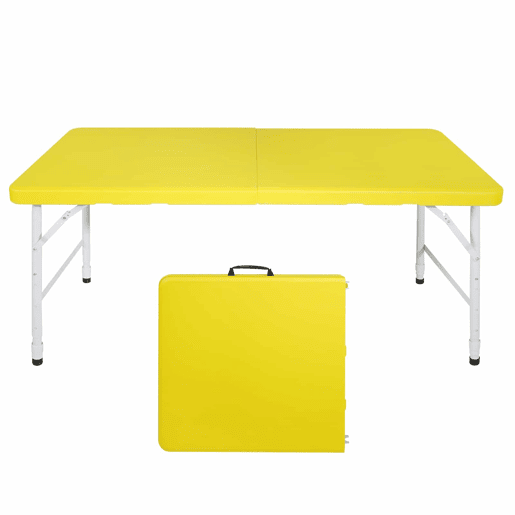 Mesa dobrável de 125 cm - resistente, ajustável, multifuncional - amarela