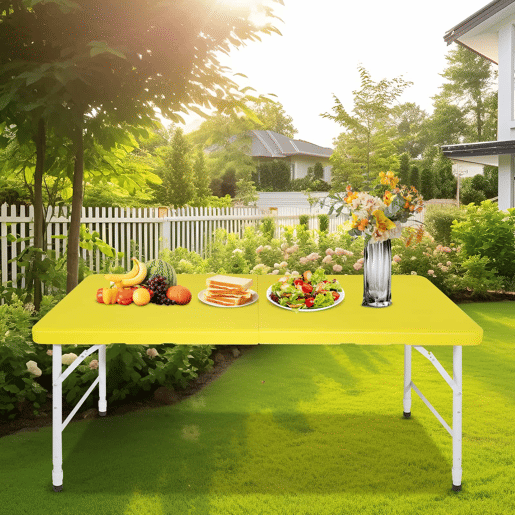 Mesa dobrável de 125 cm - resistente, ajustável, multifuncional - amarela