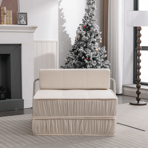 Sofá-cama dobrável de 1 lugar - poltrona convertível, futon, colchão de chão, almofada traseira removível - branco
