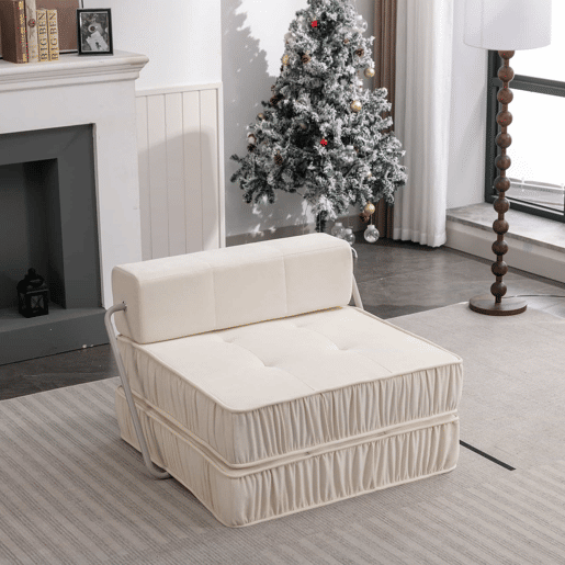 Sofá-cama dobrável de 1 lugar - poltrona convertível, futon, colchão de chão, almofada traseira removível - branco