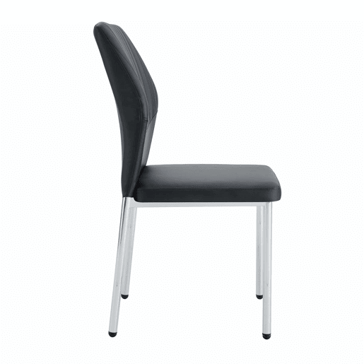 Conjunto de 4 cadeiras para sala de jantar - Encosto em PU preto com gravura vertical + pernas metálicas prateadas - Cor preta e prateada