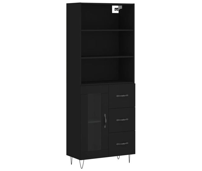 Aparador alto - mueble de almacenamiento madera contrachapada negro 69,5x34x180 cm es1159