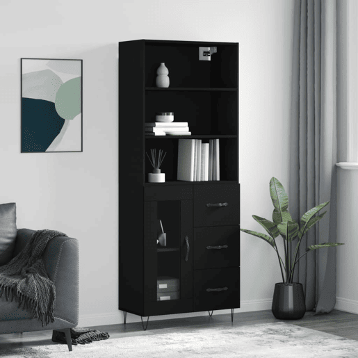 Armário alto - Bufete - Móvel de apoio 69,5x34x180 cm derivados de madeira preto pt1159