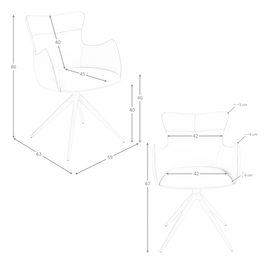 Cadeira giratória em pele sintética branco sujo e greige, modelo 4203 Angel Cerdá - braços, base em aço cor areia, assento 46 cm, suporta até 120 kg.