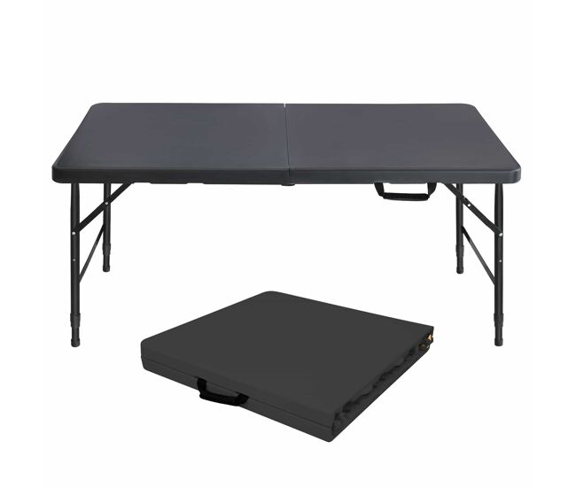 Mesa plegable portátil 125 cm - resistente, altura ajustable, multiusos, para camping y fiestas - negro