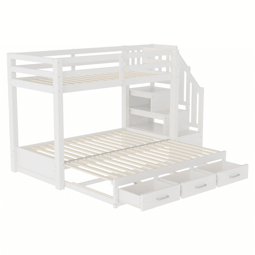 Beliche 90180x200 cm - com escada com gavetas, cama extensível, cama juvenil, estrado de madeira - branco