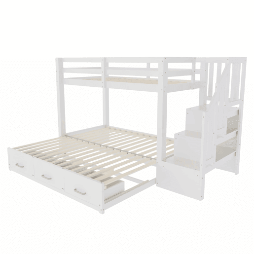 Beliche 90180x200 cm - com escada com gavetas, cama extensível, cama juvenil, estrado de madeira - branco