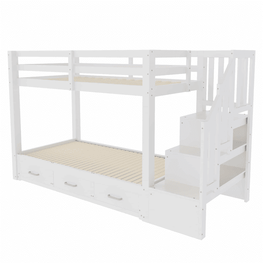 Beliche 90180x200 cm - com escada com gavetas, cama extensível, cama juvenil, estrado de madeira - branco