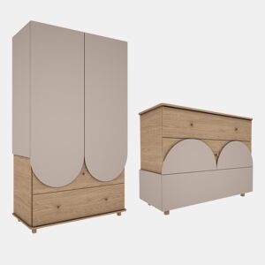 Cómoda 3 gavetas e roupeiro 2 portas 2 gavetas Wood Luck Bloom Cachemira e Madeira