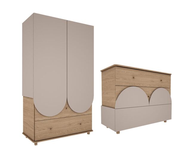 Cómoda 3 cajones y armario 2 puertas 2 cajones Wood Luck Bloom Cachemira y Madera