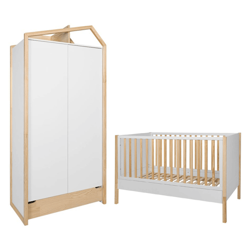 Berço evolutivo 70x140 e roupeiro 2 portas Bellamy Juliette Branco e Madeira
